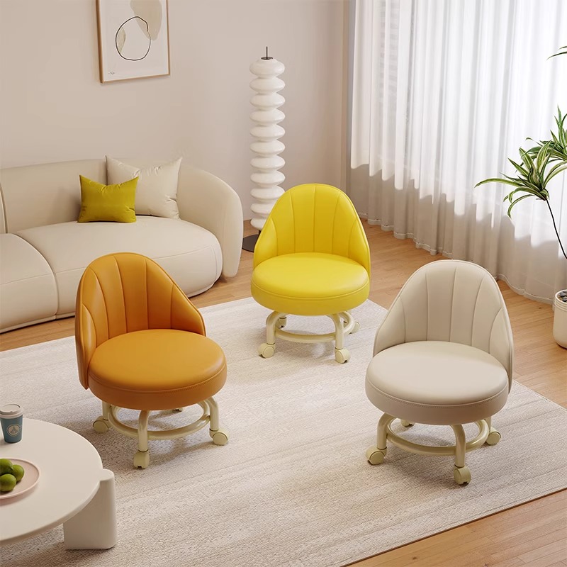 速发家用矮凳地轮凳子带学儿童娃步换鞋凳美缝擦向凳懒人靠背小椅