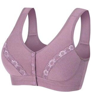 速发新款中老年妈妈无背圈前副乳聚拢内衣文胸收扣大妈纯棉钢心胸