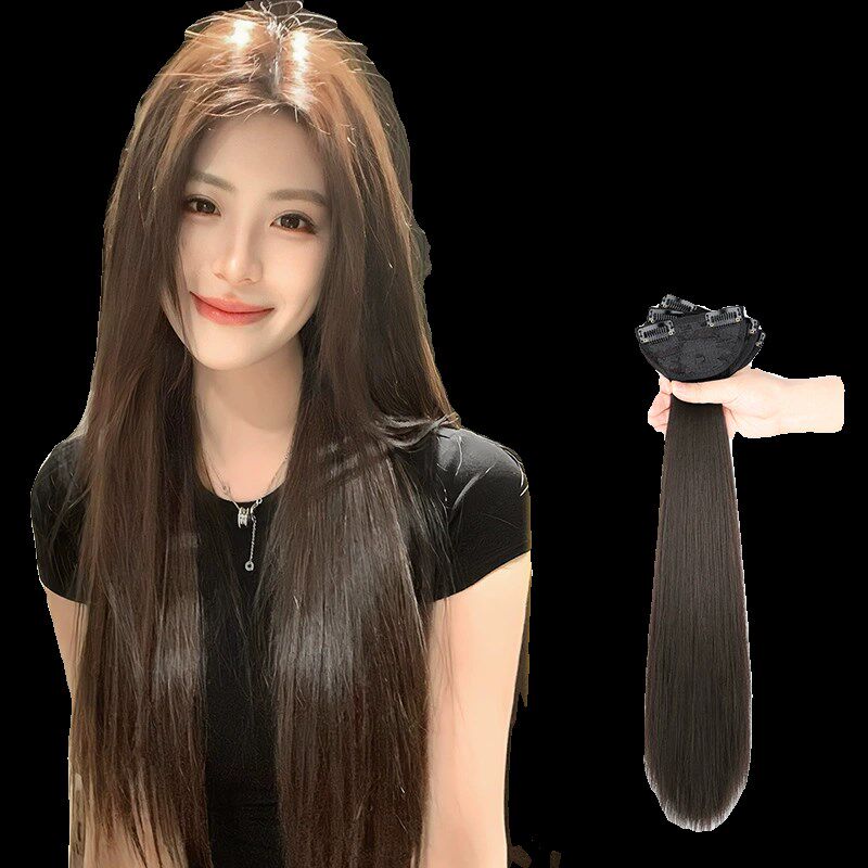 现货假发片女长发一片式隐形无B痕真发蓬松三片式直发量接发贴片