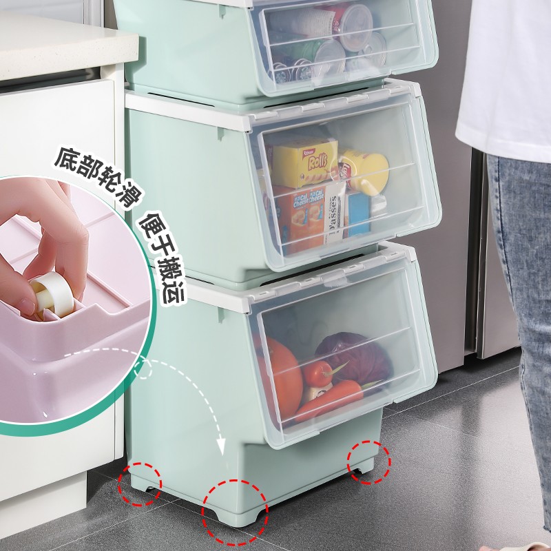 速发星优前开式儿童玩具收纳箱整理箱透明翻盖零食抽屉收纳柜储物