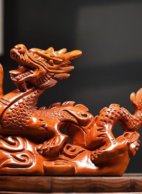 速发花梨实木龙摆件木实十二生肖龙摆设家居客厅办公室装饰工艺品