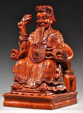 速发花供实木雕刻土地公土地婆佛像摆件土地爷福德正神家用梨奉送