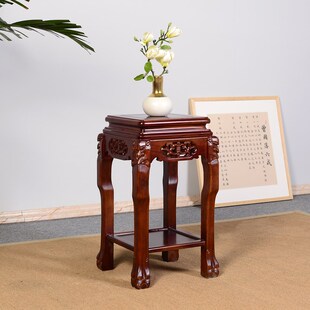 速发实木多层花架盆景架石头底座鱼地架落木榆缸架子