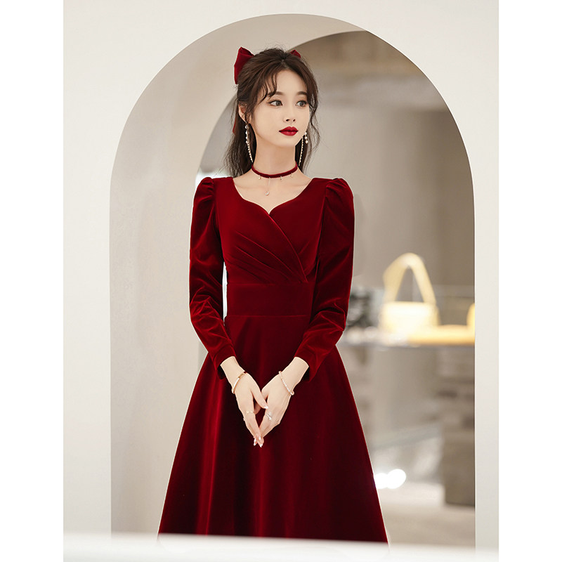 速发敬酒服新娘法式2025新款酒红色可时平穿订婚连衣裙回门服简单