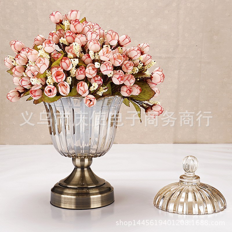 速发奢华欧式美装实用器皿家居式饰品高档铜底水晶玻璃果盘果罐三