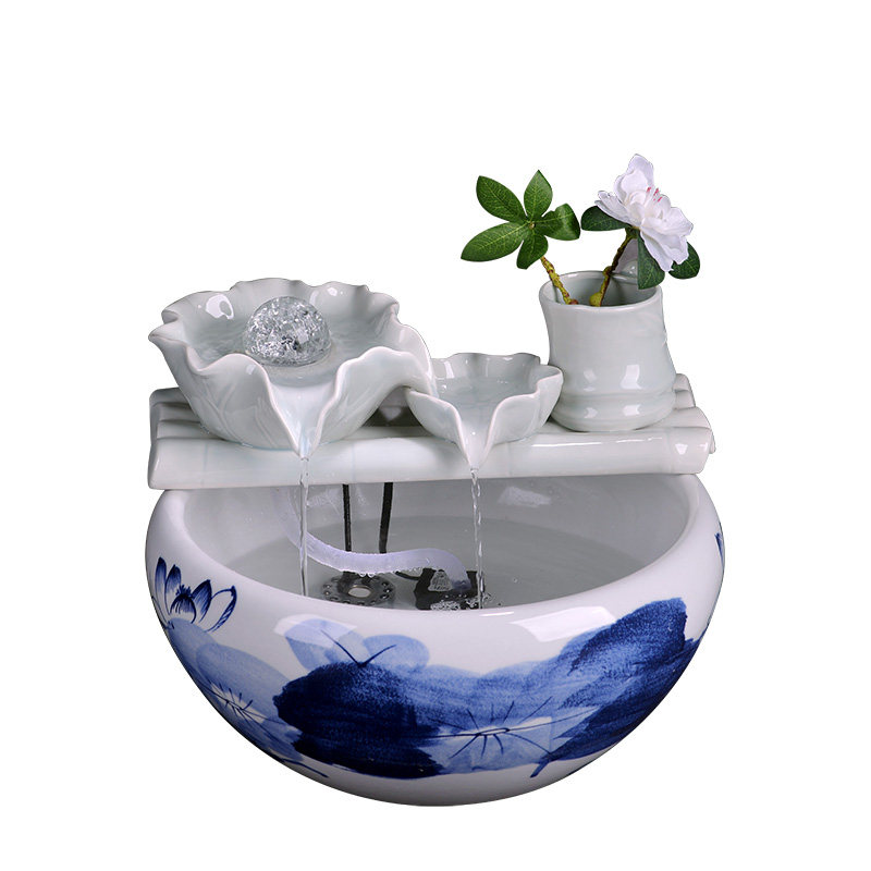 速发景德镇陶瓷流水摆件财用客厅小型招环循家流水鱼缸桌面造景装