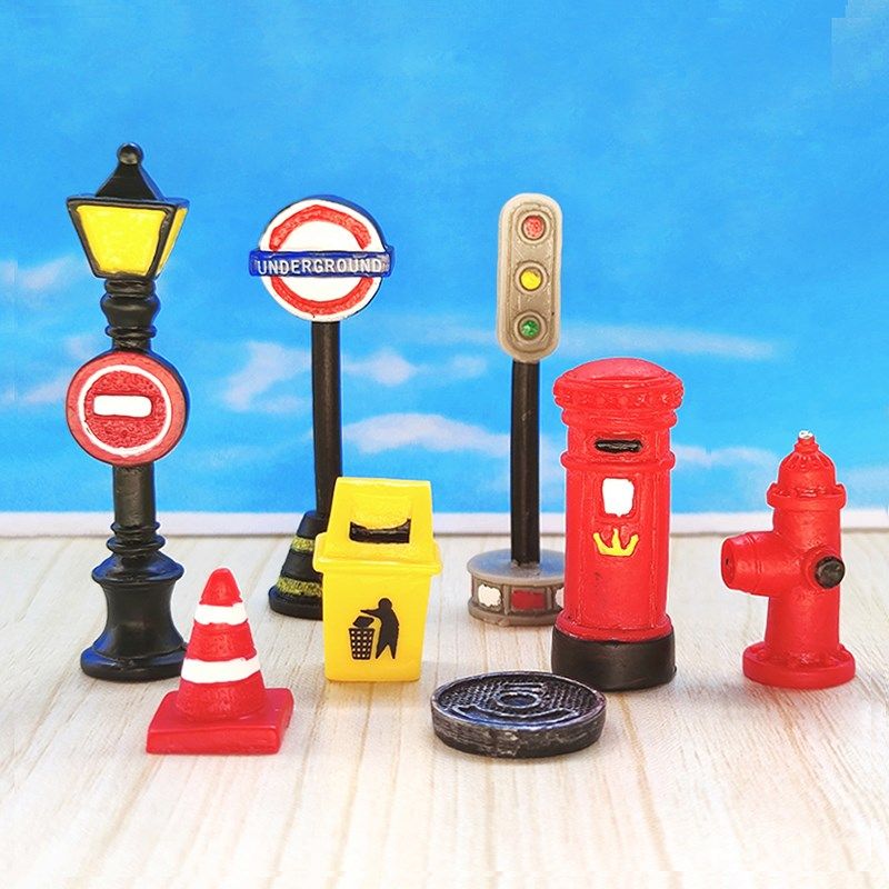 速发微盘观红绿行禁灯灯邮筒栓道路交通设施装饰沙景小摆件
