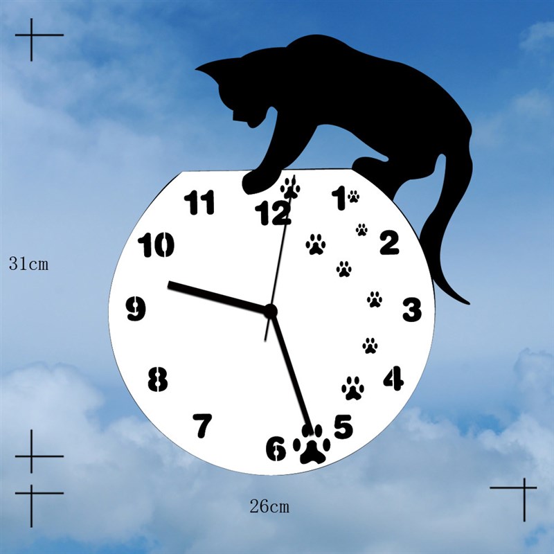 速发亚克力猫和鱼创意个性挂钟简约尚时客厅创意挂钟贴音墙钟墙静