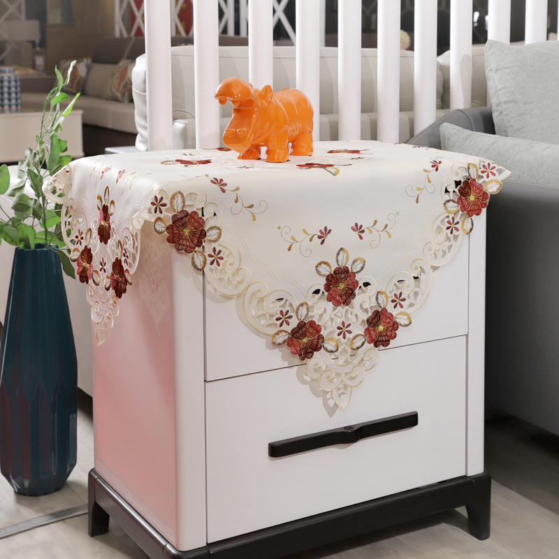 速发绣花布艺床头柜罩欧式盖丝冰箱洗衣机微波炉防尘罩蕾巾用盖布