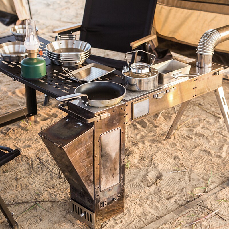 促适用撼途户外长颈鹿便捷不锈钢柴火炉多用途露营帐篷野餐取暖炉