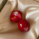 新年红色珍珠耳钉女2025新款 爆款 小众咬口设计高级感耳环气质耳饰