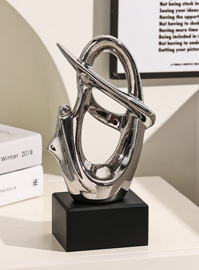 奶茶店摆件2023新款现代轻奢家居客厅餐边酒柜镀银色软装饰艺术品