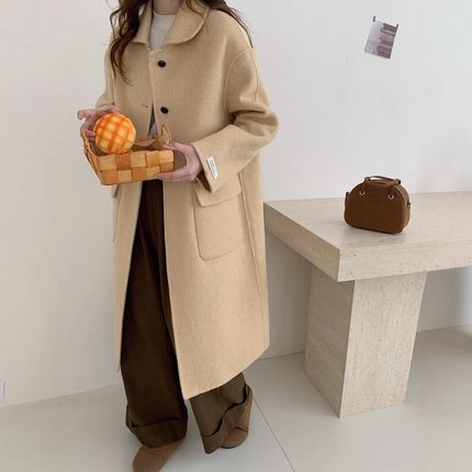 反季清仓减龄娃娃领双面羊绒大衣女中长款气质羊毛呢外套韩系时尚