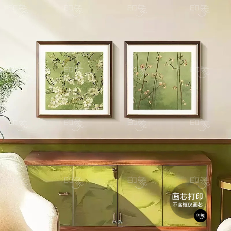 梵高装饰画法式复古田园风挂画小清新油画餐厅玄关绿色卧室画芯图片
