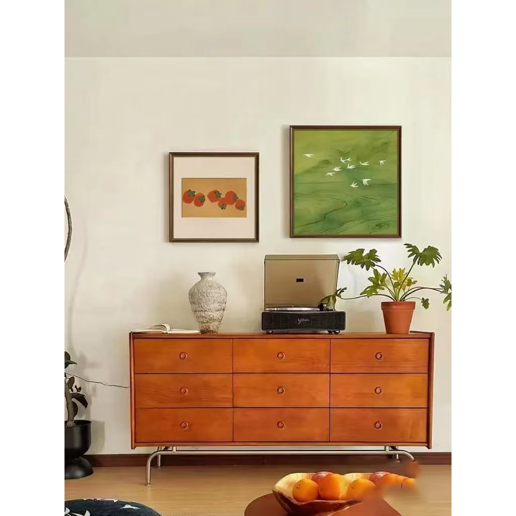 中古风客厅装饰画柿柿如意小众沙发背景墙挂画餐厅卧室床头壁画