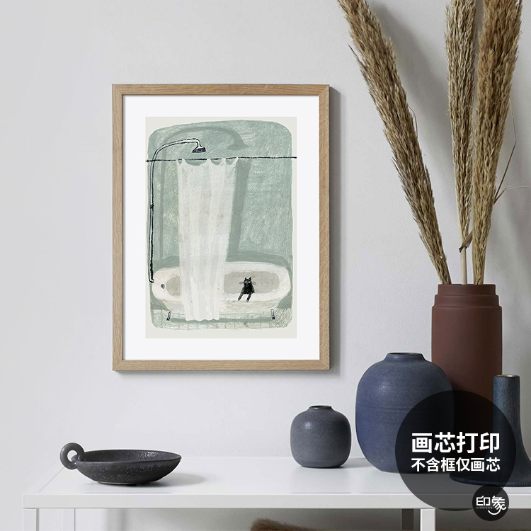 北欧小众卧室猫咪插画装饰画芯打印简约现代客厅玄关儿童房挂画心图片