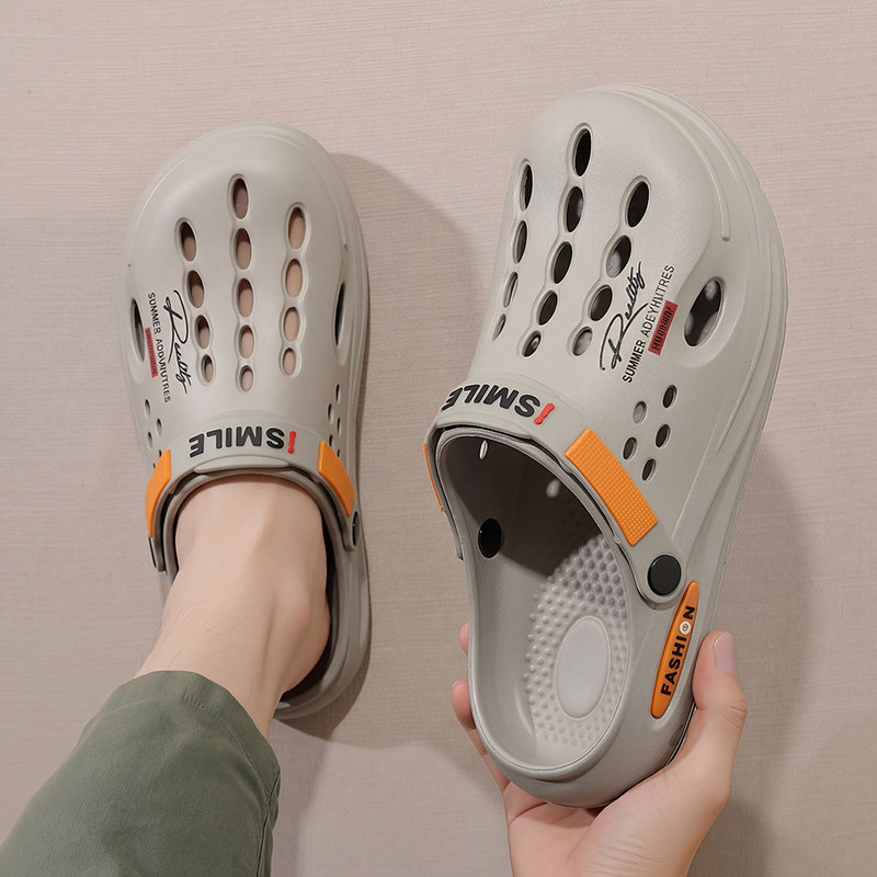 洞洞鞋男款夏季2026新款沙滩凉鞋厚底外穿防滑防臭包头凉拖鞋男士