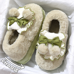 室内家居厚底保暖毛毛绒可爱月子棉鞋 棉拖鞋 包跟2025新款 冬季 女款
