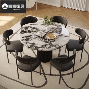 宝格丽大理石餐桌组合小户型家用复古现代轻奢石简约圆形餐桌 法式