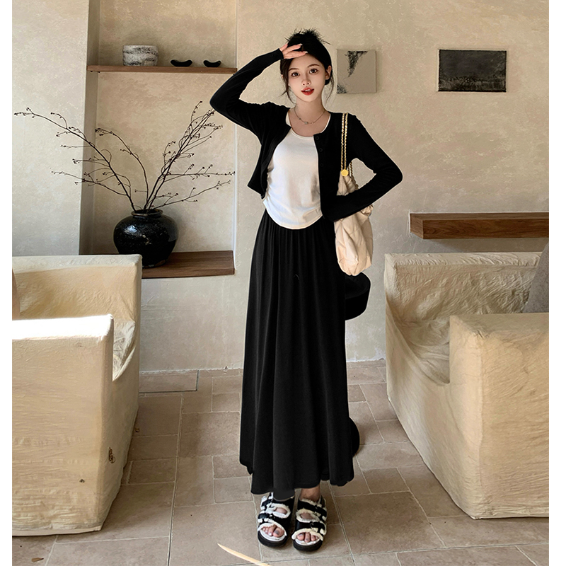大码黑色糯米裙女秋季新款