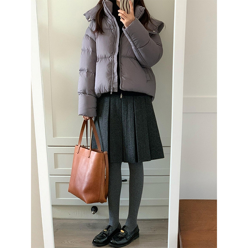 遮跨显瘦大码灰色毛呢半身裙