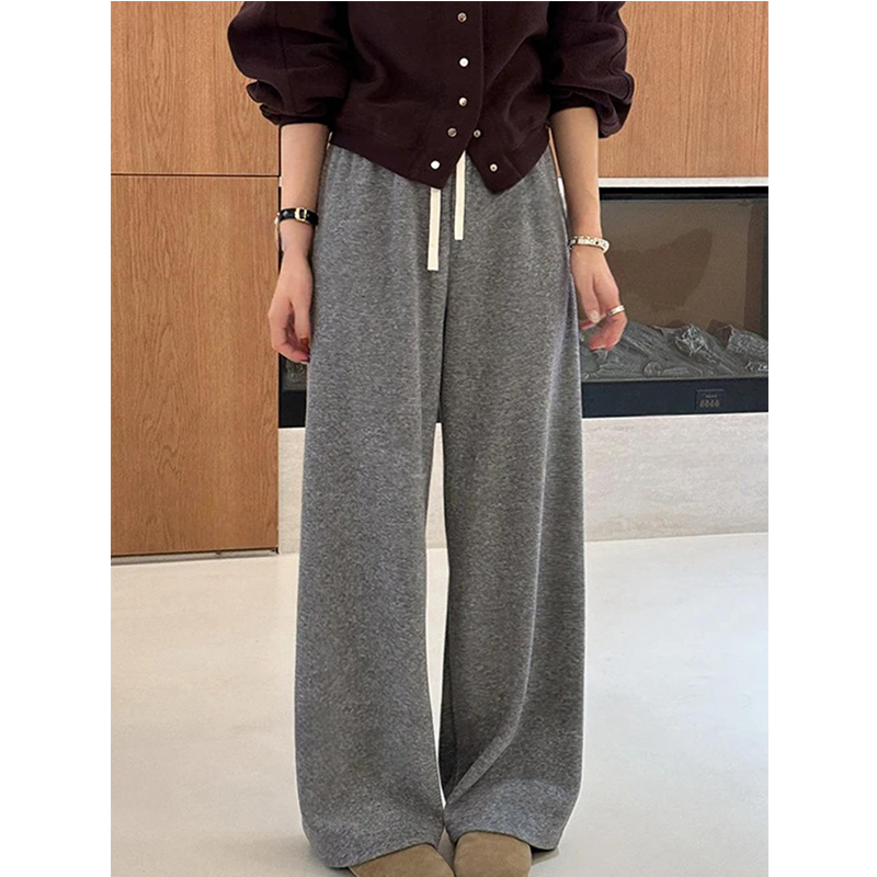 抽绳弹力松紧高腰直筒阔腿卫裤