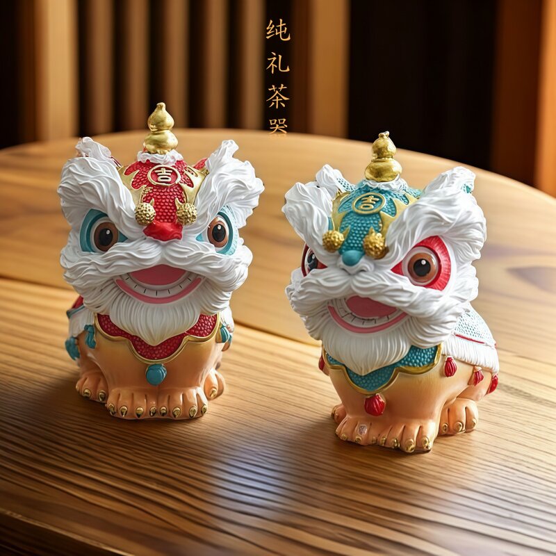 新中式国潮风招财进宝醒狮摆件茶宠汽车桌面装饰可爱家居饰品