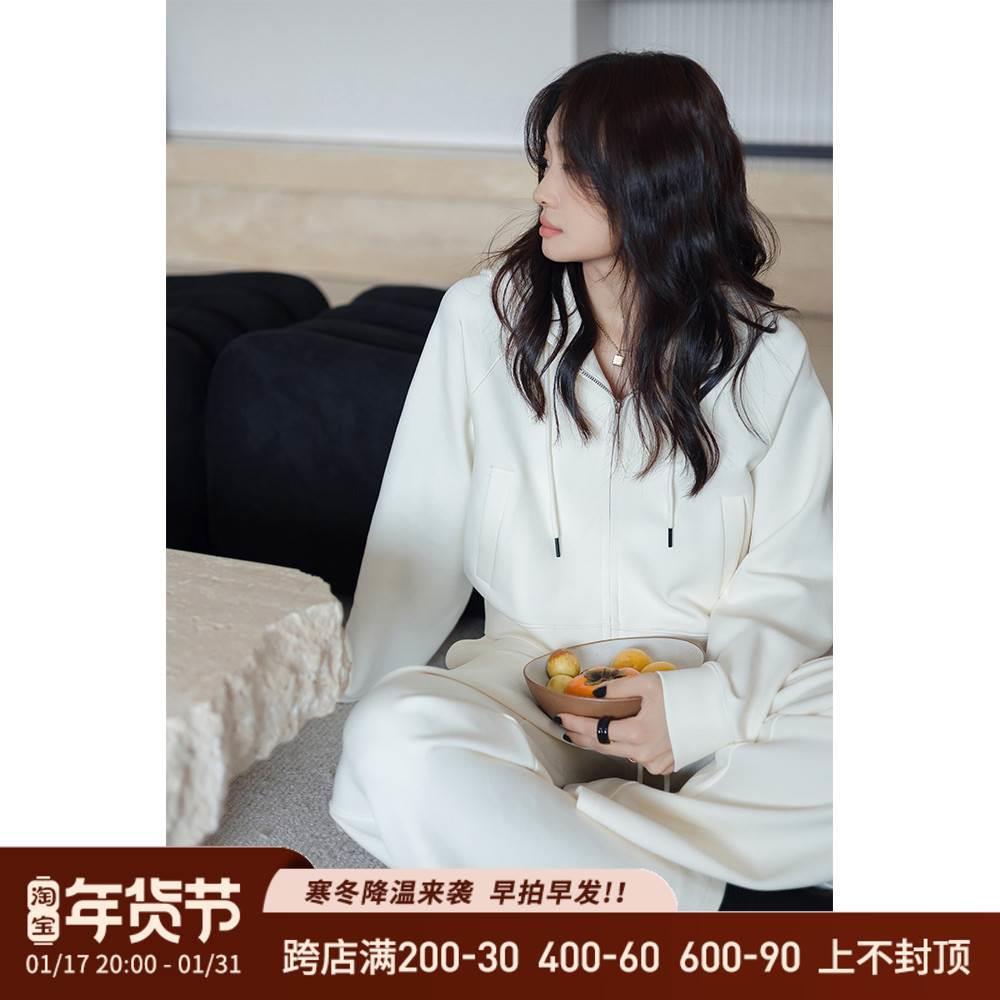 王妃家博主同款运动套装女2024新款春秋加绒短款卫衣外套休闲卫裤