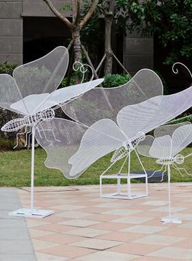户外不锈钢铁艺镂空蝴蝶园林景观仿真蜻蜓雕塑小区草坪售楼部摆件