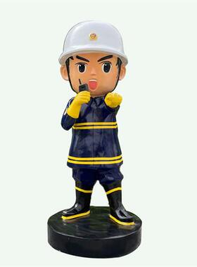 玻璃钢卡通消防员铸铜人物雕塑定制铁艺镂空剪影拍照座椅模型摆件