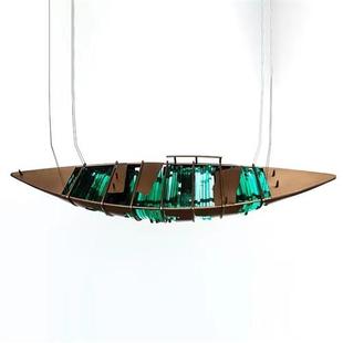 金属铁艺做旧弯弯小船雕塑摆件抽象大型室内酒店软装 饰 透明小品装