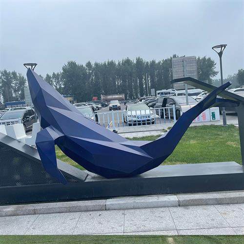 大型不锈钢水景浪花雕塑户外镂空发光圆环月亮镜面鲸鱼景观大摆件