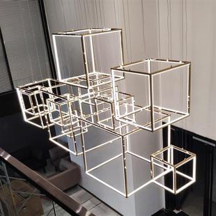 后现代正方形几何吊灯简约餐厅咖啡厅服装 店展厅工程艺术灯具