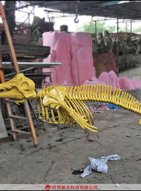 蛇颈龙鱼龙骨架化石仿真恐龙古生物玻璃钢化石树脂动物骨架标本