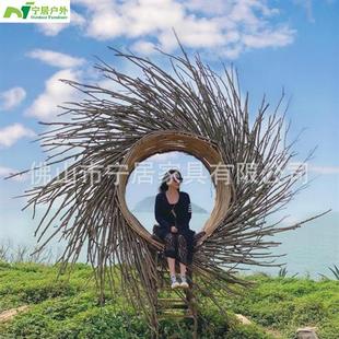 户外巴厘岛网红藤编鸟巢秋千景区婚纱拍摄道具创意悬挂吊椅