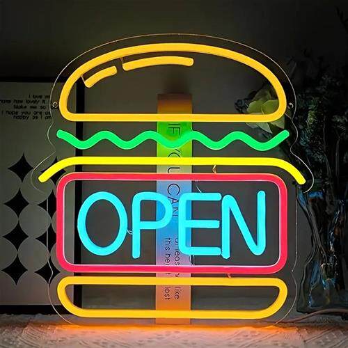 跨境ed汉堡霓虹灯hamburger背景装饰氛围灯牌v亚克力广告造型灯