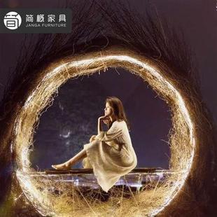 巴厘岛网红鸟巢庭院度假村秋千吊篮吊椅酒店民宿网红拍照打卡道具