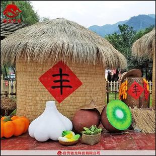 农民丰收节粮仓草堆装 饰道具定制农耕放牛娃稻草人丰收粮仓草雕