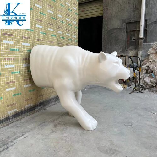 玻璃钢老虎雕塑仿真半身穿墙动物酒店大堂售楼部落地摆件装饰美陈