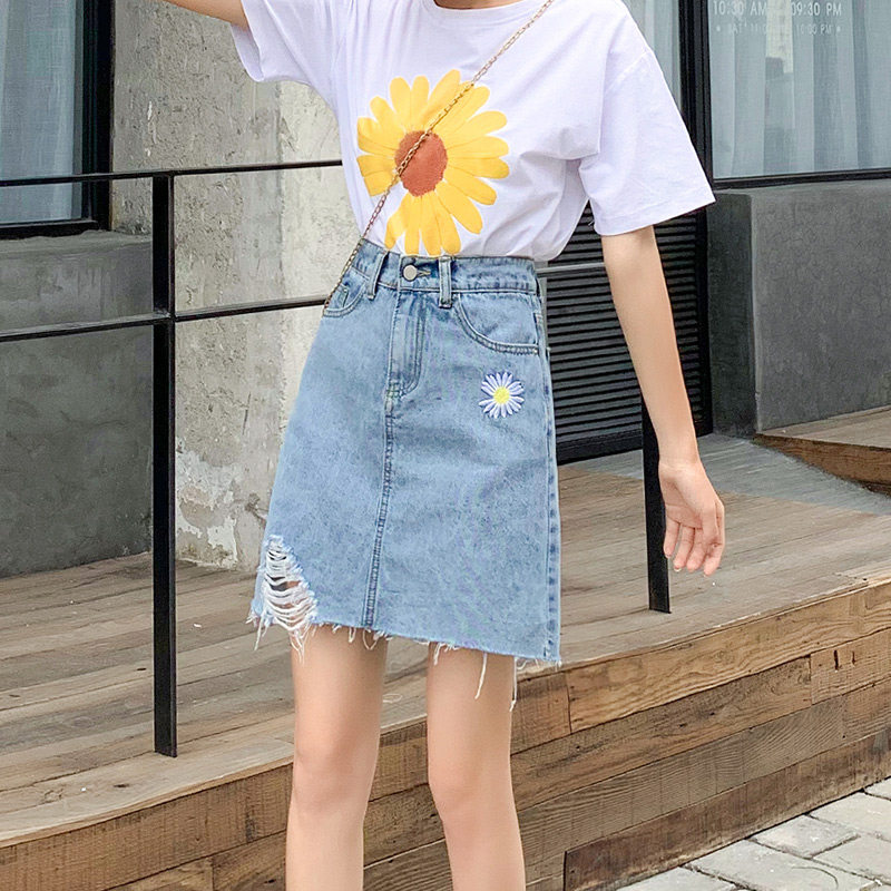 小雏菊半身裙2020年春夏新款a字包臀高腰显瘦不规则牛仔短裙女潮