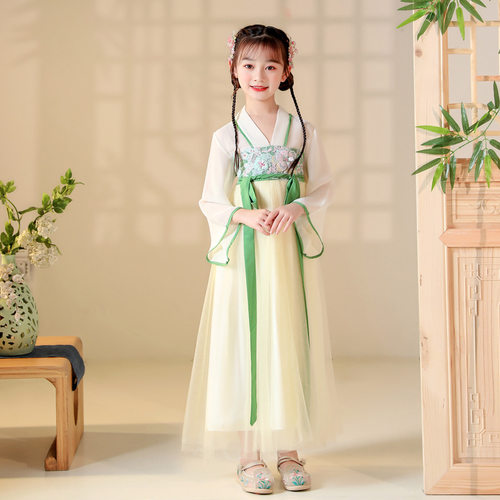 儿童古装襦裙女童超仙汉服夏中国风长袖宝宝唐装连衣裙春秋