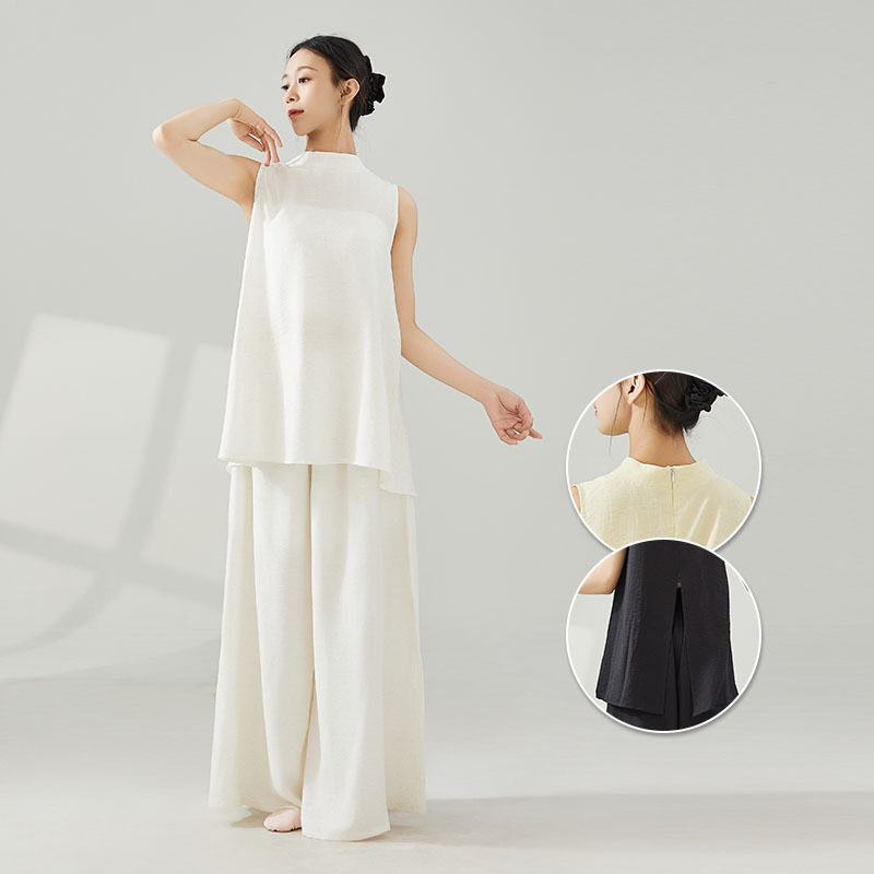 舞蹈服成人款女国风现代舞练功服白色无袖阔腿裤套装古典舞套装
