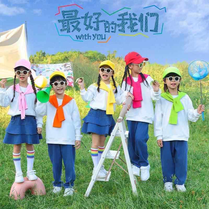 儿童啦啦队演出服秋季小学生运动会服装糖果色卫衣牛仔裤套装班服