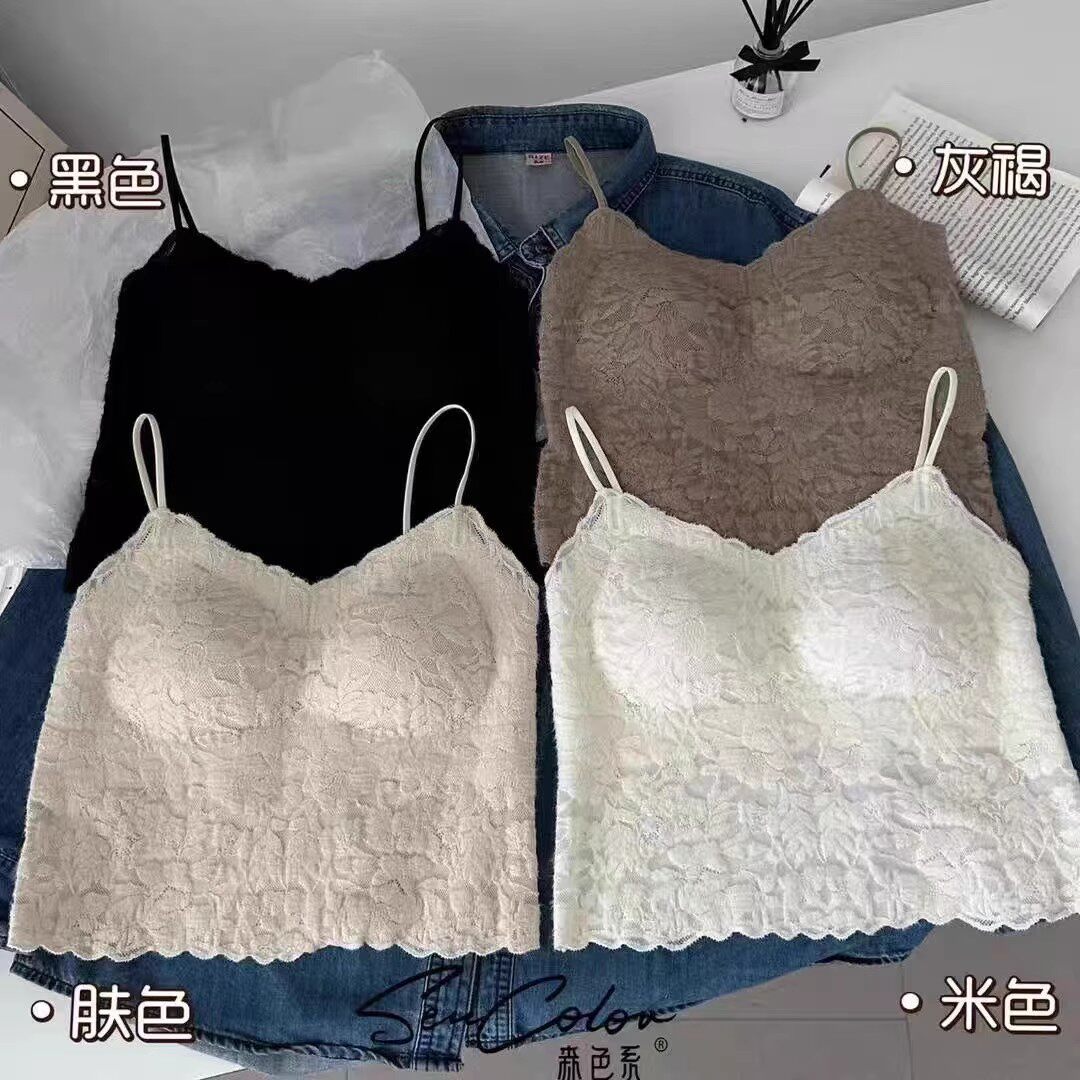 花未眠提花蕾丝吊带背心女外穿性感带胸垫一体式文胸打底抹胸内衣