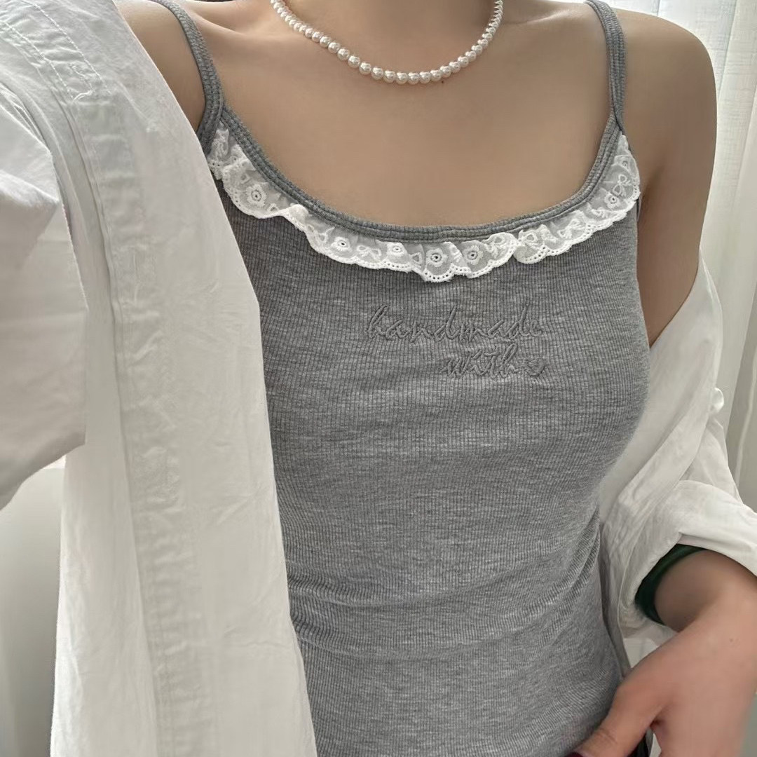 字母蕾丝花边吊带背心女外穿上衣带胸垫百搭辣妹打底性感内衣抹胸