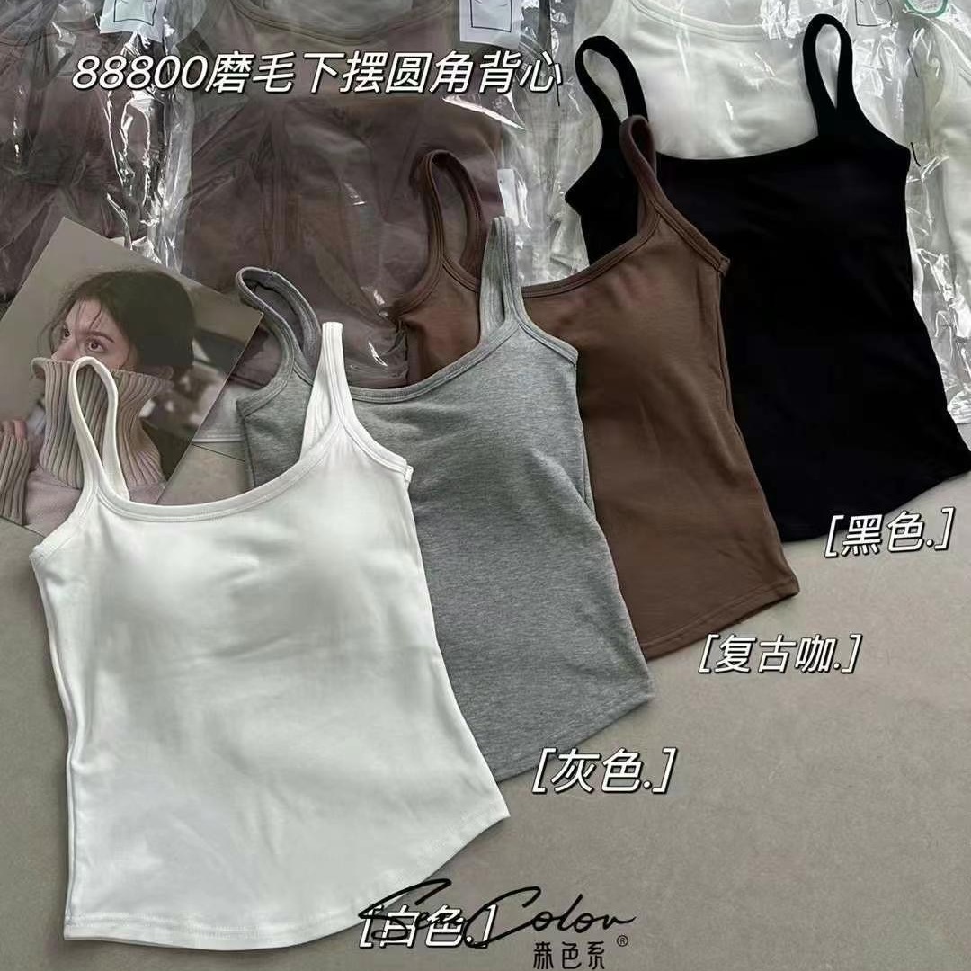 加厚磨毛纯色保暖美背吊带背心女带胸垫外穿性感打底修身无袖上衣