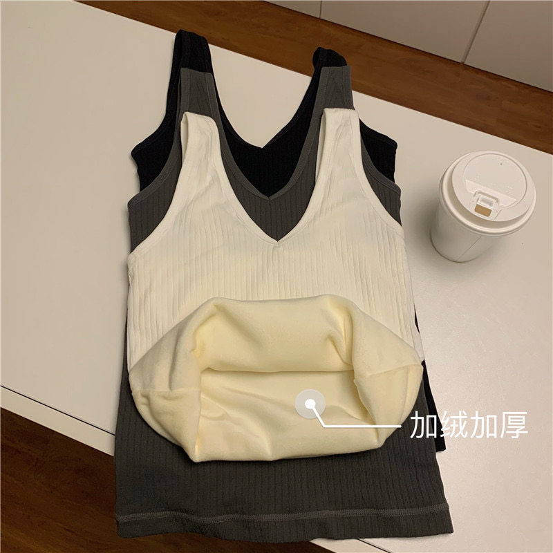 加绒加厚防寒保暖吊带背心女内衣修身秋冬季打底无袖针织贴身上衣