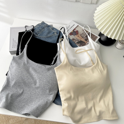 纯色甜辣妹细肩带美背吊带背心女带胸垫一体裹胸打底抹胸无袖上衣