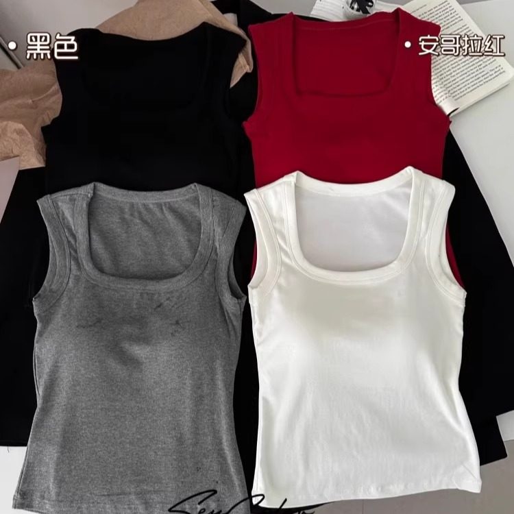 方领吊带背心内衣女带胸垫一体无钢圈聚拢文胸收副乳打底抹胸上衣