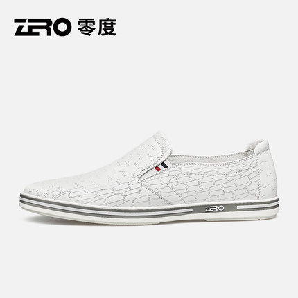 零度男鞋冬秋冬真皮透气商务正装皮鞋圆头套脚软底白色豆豆鞋潮鞋
